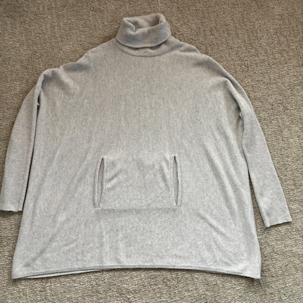 Garnet Hill Oversized Turtleneck Wool/Cashmere Blend - Light Gray